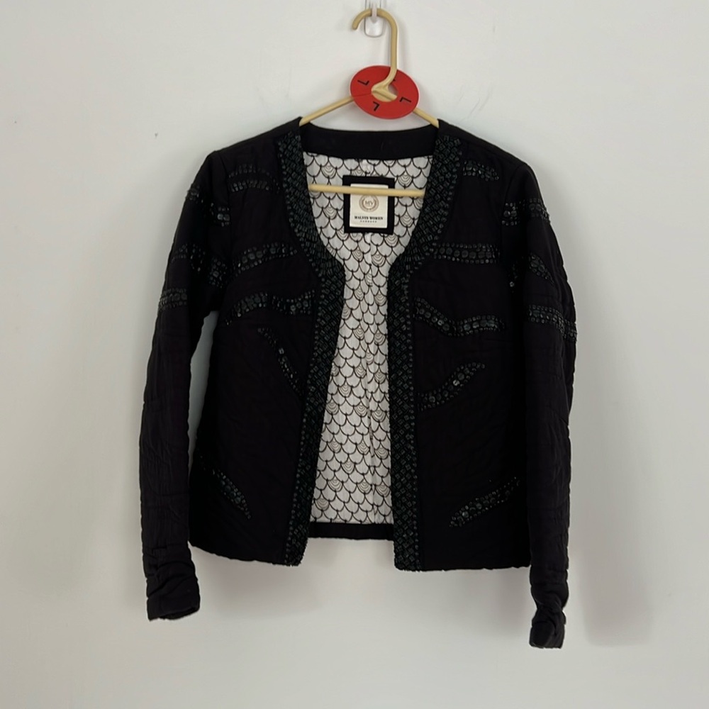 Malvin 8 Black Quilted Embellished Beaded Jacket Cotton Quilted Hook Eye